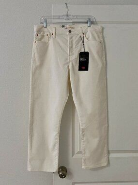 Levi's White Corduroy Cords Wedgie Straight High Rise Ankle Cropped Jeans, NEW